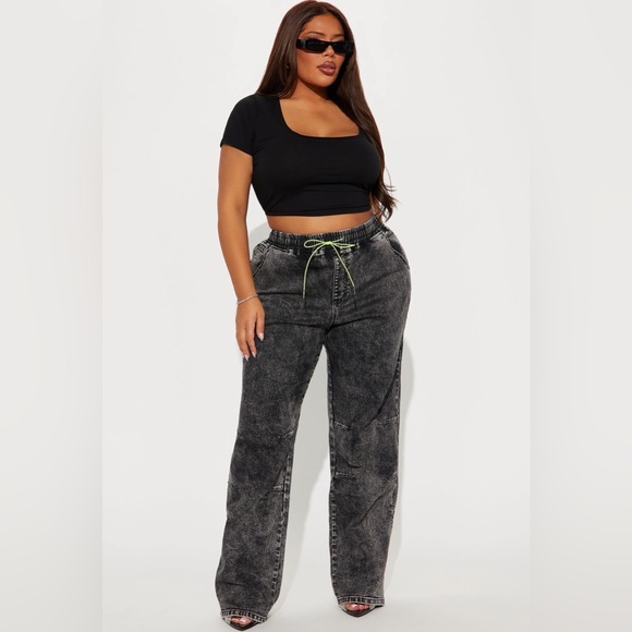 Pants - Fashion Nova Stepping Out Zipper Straight Leg Jeans - Acid Wash Black
